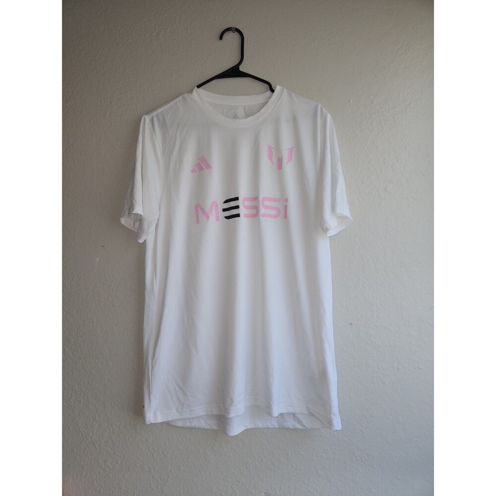 Adidas Lionel Messi White Pink Graphic T-Shirt Mens Medium
